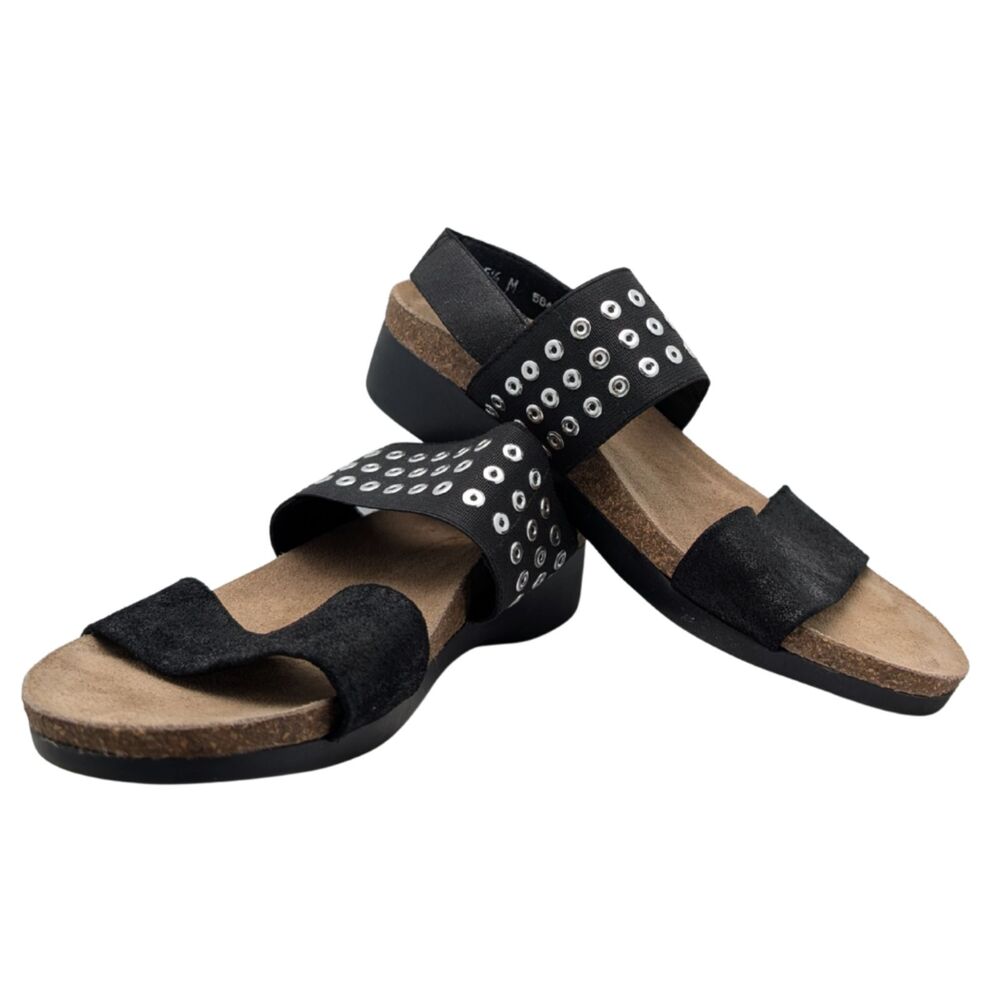 Murano Black Suede Studded Grommet Slide Sandal Size Womens 5.5